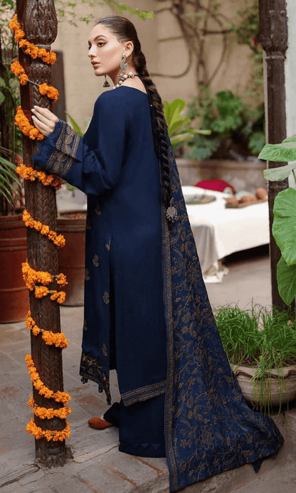 3 Piece Unstitched Heavy Embroidered Dhanak Wool Suit ( Heavy Embroidered Dhanak Shawl ) - Motif