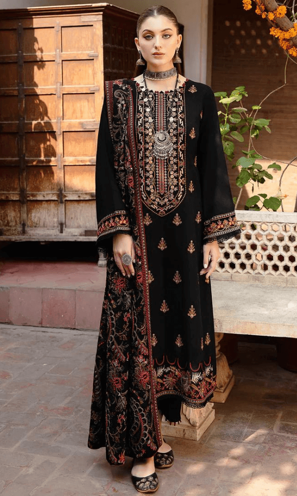 3 Piece Unstitched Heavy Embroidered Dhanak Wool Suit ( Heavy Embroidered Dhanak Shawl ) - Motif