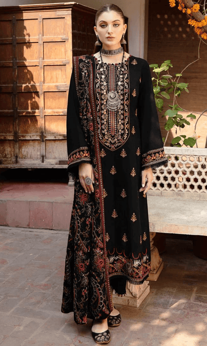 3 Piece Unstitched Heavy Embroidered Dhanak Wool Suit ( Heavy Embroidered Dhanak Shawl ) - Motif