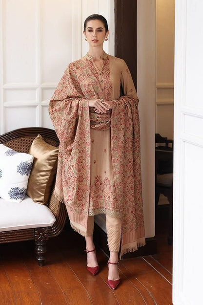 3 Piece Unstitched Heavy Embroidered Dhanak Wool Suit ( Heavy Embroidered Dhanak Shawl ) - Motif