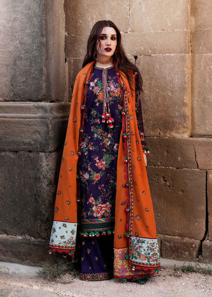 3 Piece Unstitched Heavy Embroidered Dhanak Wool Suit ( Heavy Embroidered Dhanak Shawl ) - Motif