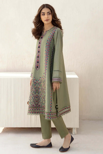 3 Piece Unstitched Heavy Embroidered Dhanak Suit ( Dhanak Dyed Plain Shawl ) - Motif