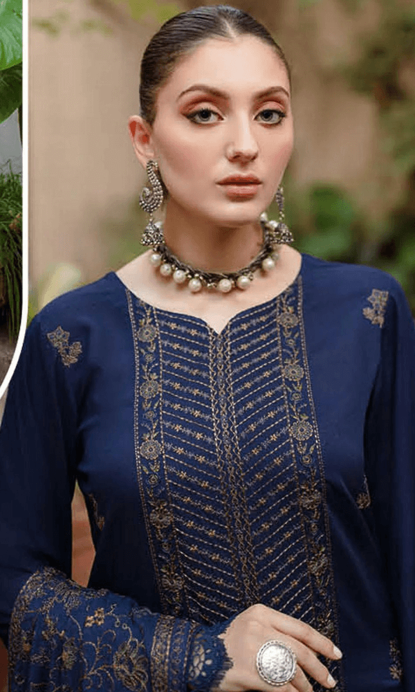 3 Piece Unstitched Heavy Embroidered Dhanak Wool Suit ( Heavy Embroidered Dhanak Shawl ) - Motif