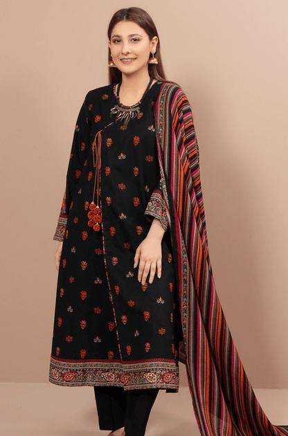 3 Piece Unstitched Heavy Embroidered Dhanak Suit ( Printed Woolen Shawl ) - Motif