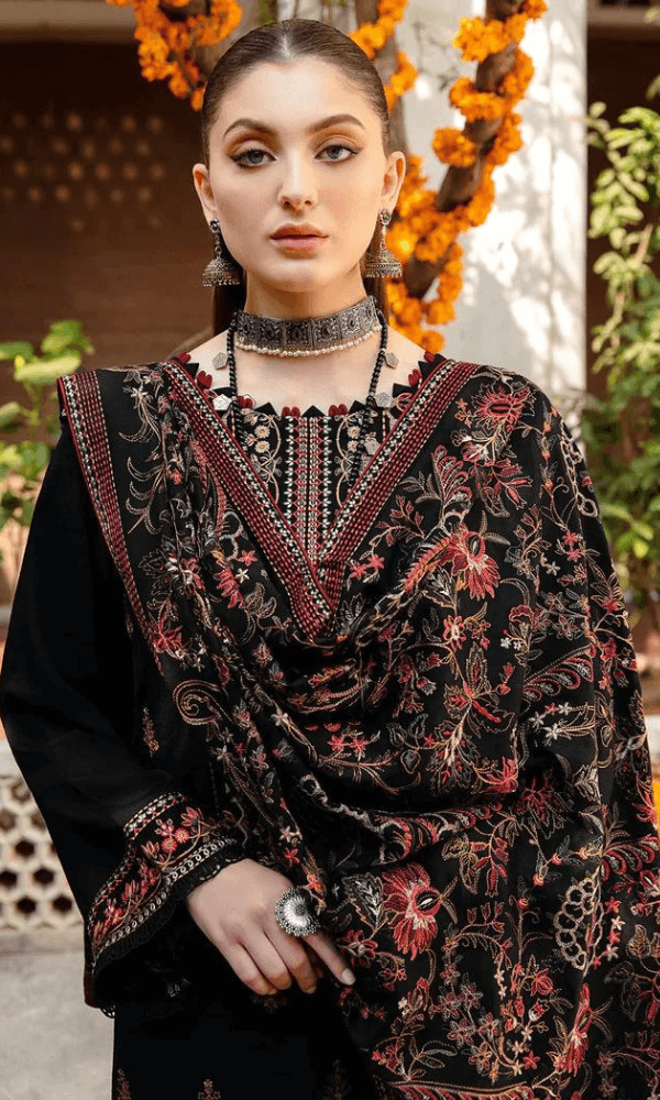 3 Piece Unstitched Heavy Embroidered Dhanak Wool Suit ( Heavy Embroidered Dhanak Shawl ) - Motif
