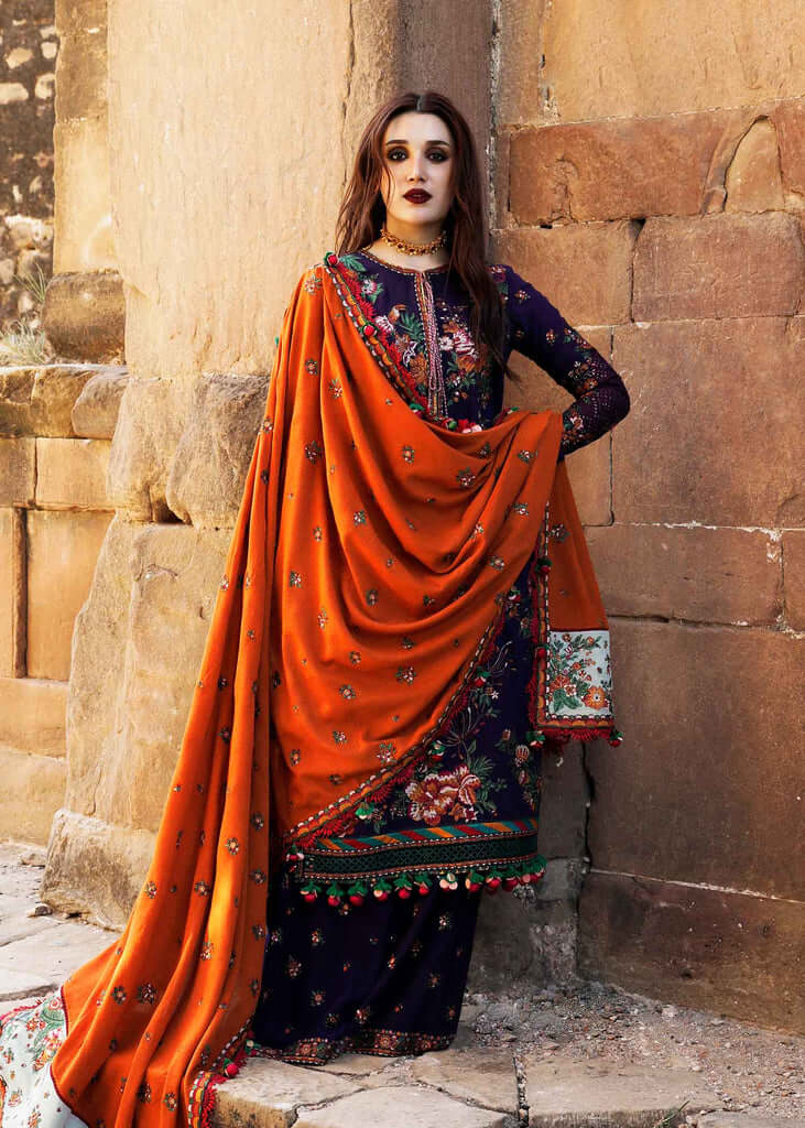 3 Piece Unstitched Heavy Embroidered Dhanak Wool Suit ( Heavy Embroidered Dhanak Shawl ) - Motif