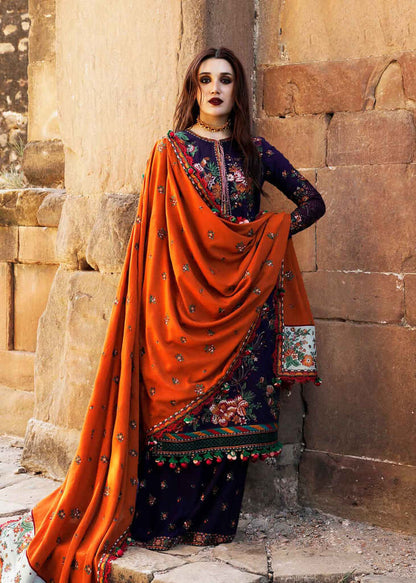 3 Piece Unstitched Heavy Embroidered Dhanak Wool Suit ( Heavy Embroidered Dhanak Shawl ) - Motif