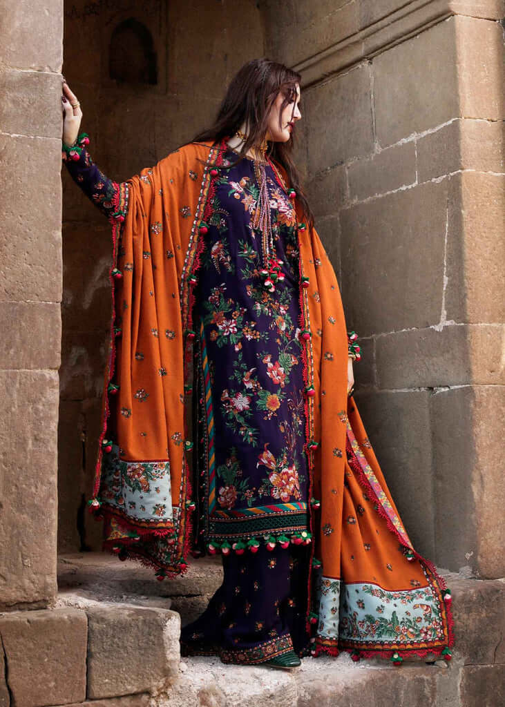 3 Piece Unstitched Heavy Embroidered Dhanak Wool Suit ( Heavy Embroidered Dhanak Shawl ) - Motif