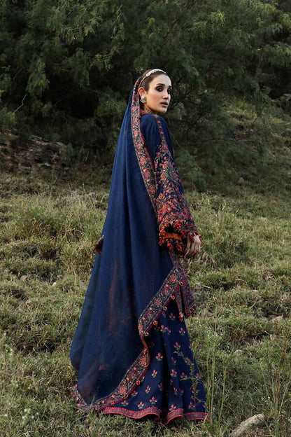 3 Piece Unstitched Heavy Embroidered Dhanak Suit ( Four Sided Embroidered Dhanak Shawl ) - Motif