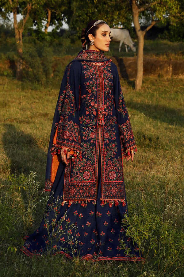 3 Piece Unstitched Heavy Embroidered Dhanak Suit ( Four Sided Embroidered Dhanak Shawl ) - Motif