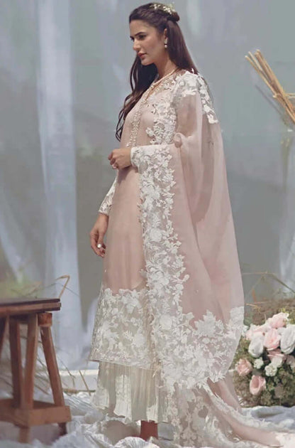 3 Piece Unstitched Heavy Embroidered Lawn Suit ( Full Embroidered Organza Dupatta ) - Motif