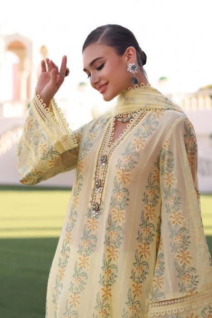 3 Piece Unstitched Heavy Embroidered Lawn Suit ( Full Embroidered Chiffon Dupatta ) - Motif