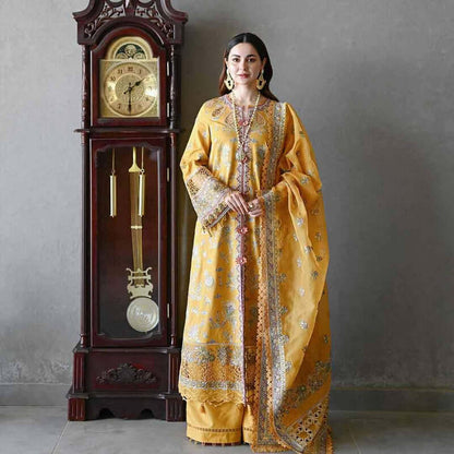 Unstitched 3 Piece Fully Embroidered Lawn Suit With Four Sided Embroidered Organza Dupatta