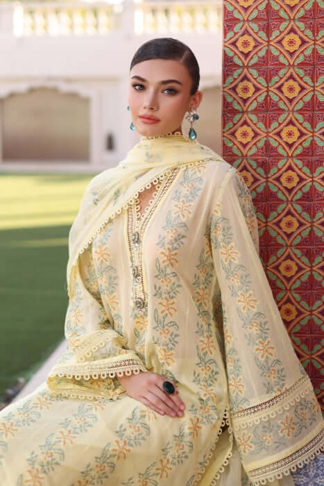 3 Piece Unstitched Heavy Embroidered Lawn Suit ( Full Embroidered Chiffon Dupatta ) - Motif