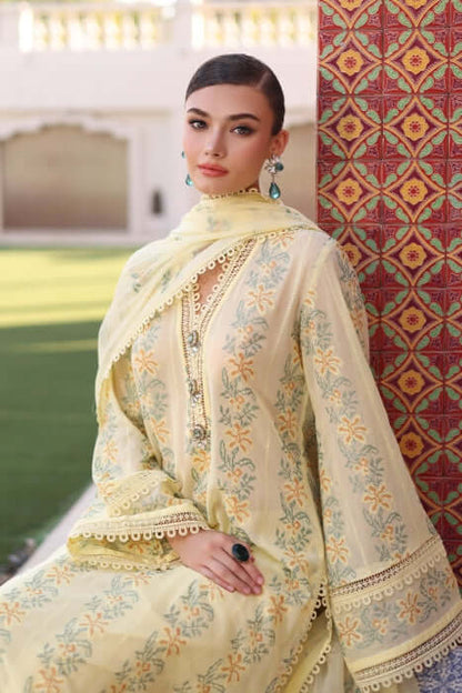 3 Piece Unstitched Heavy Embroidered Lawn Suit ( Full Embroidered Chiffon Dupatta ) - Motif