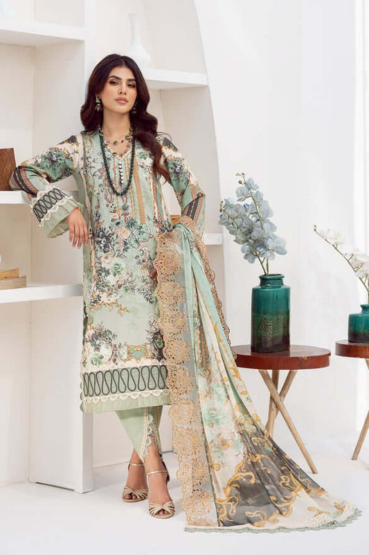 3 Piece Unstitched Digital Printed Lawn Suit ( Fine Printed Chiffon Dupatta ) - Motif