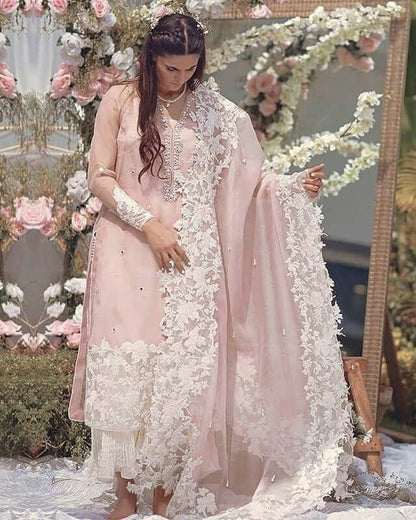 3 Piece Unstitched Heavy Embroidered Lawn Suit ( Full Embroidered Organza Dupatta ) - Motif