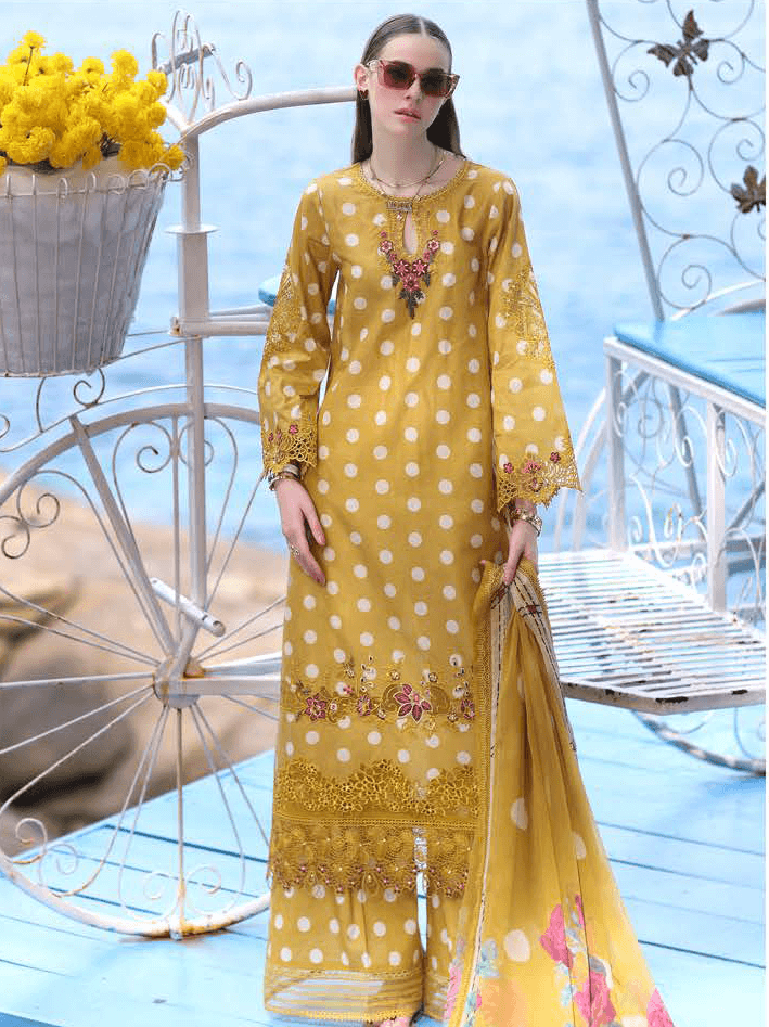 3 Piece Unstitched Embroidered Lawn Suit ( Printed Monaar Zari Dupatta ) - Motif