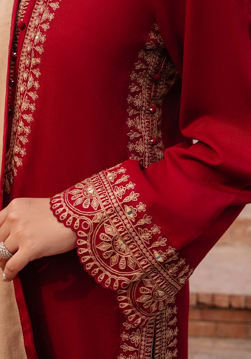 3 Piece Unstitched Heavy Embroidered Dhanak Suit with Embroidered Dhanak Wool Shawl - Motif