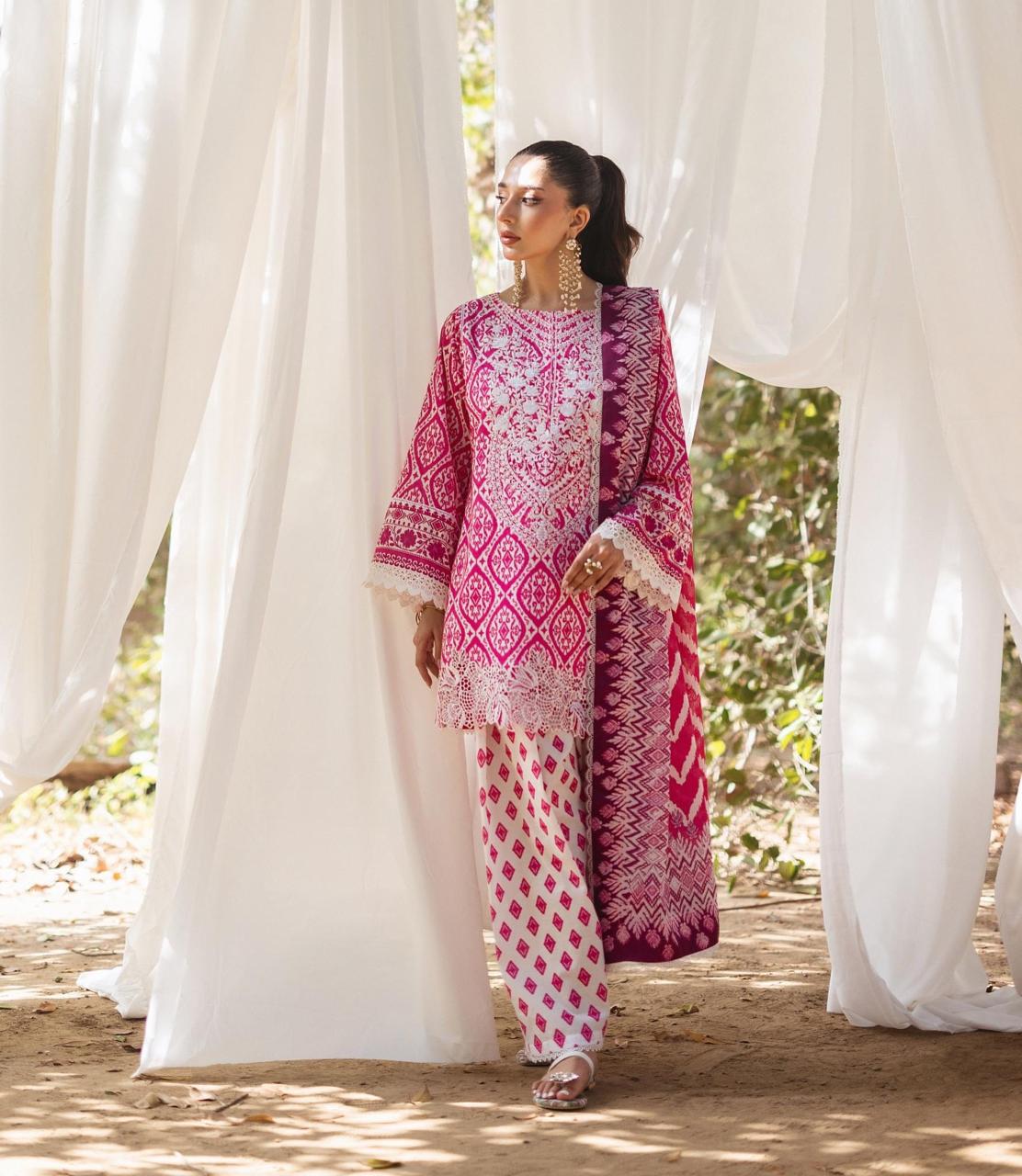 Printed 3 Piece and Embroidered Lawn Dress With Lawn dupatta