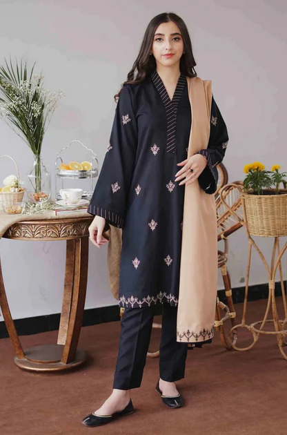 3 Piece Unstitched Heavy Embroidered Dhanak Suit ( Embroidered Dhanak Shawl ) - Motif