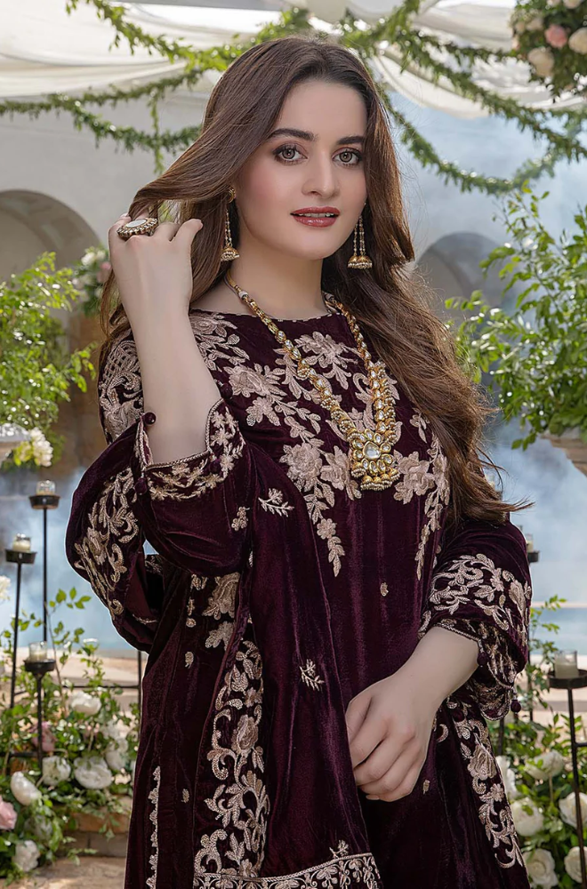3 Piece Unstitched Heavy Embroidered Velvet Suit ( Heavy Embroidered Velvet Shawl ) - Motif