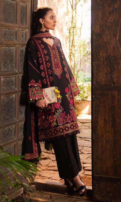3 Piece Unstitched Heavy Embroidered Dhanak Suit with Heavy Embroidered Dhanak Wool Shawl - Motif