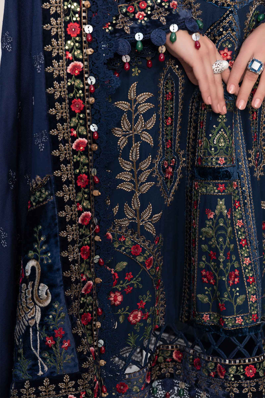3 Piece Unstitched Heavy Embroidered Dhanak Suit with Heavy Embroidered Dhanak Wool Shawl - Motif