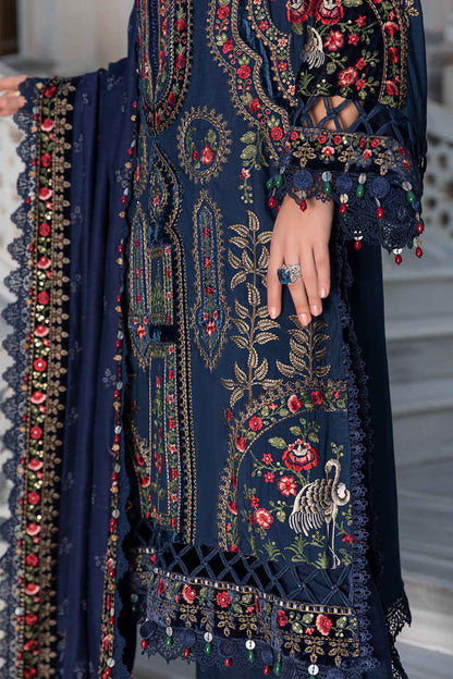 3 Piece Unstitched Heavy Embroidered Dhanak Suit with Heavy Embroidered Dhanak Wool Shawl - Motif