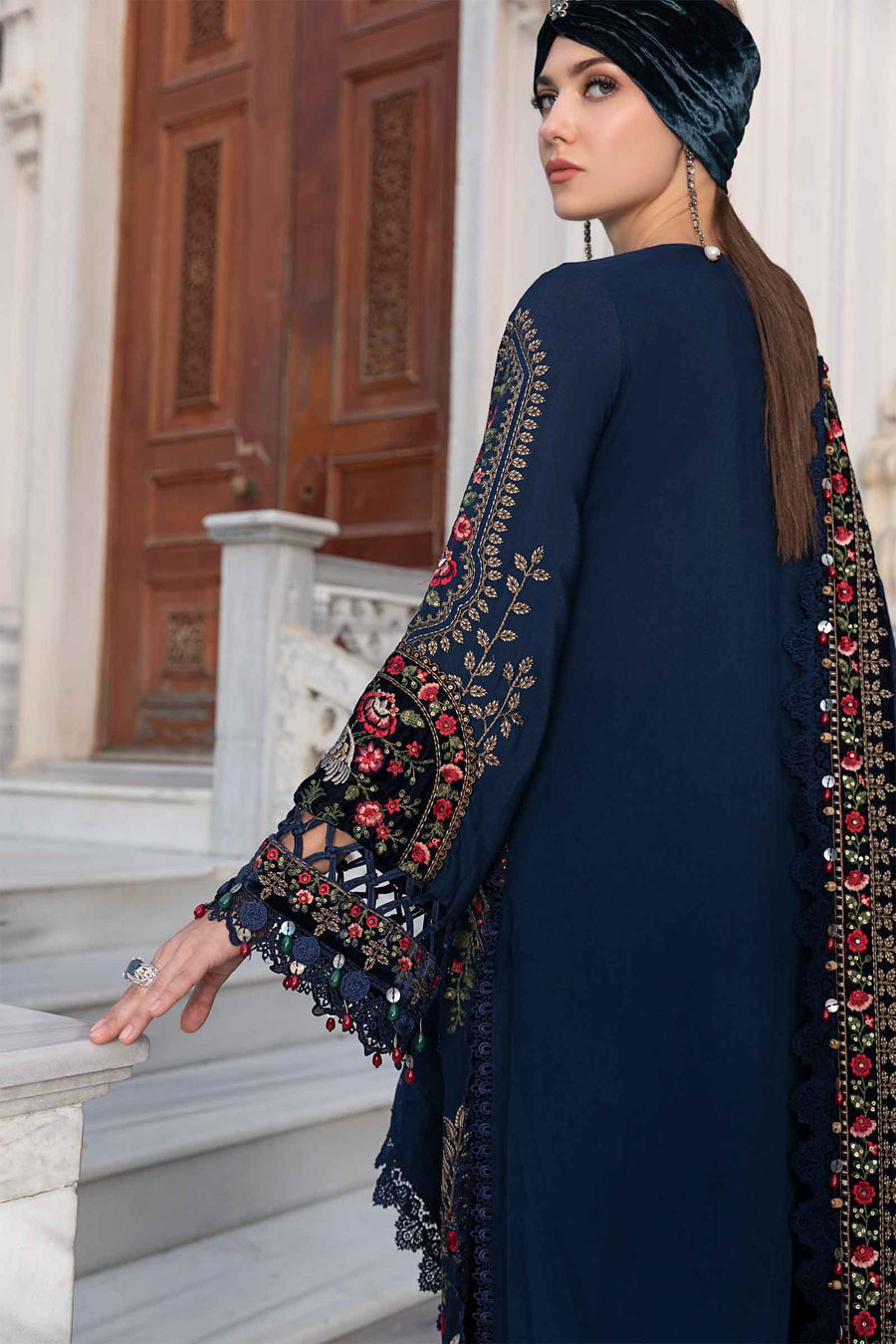 3 Piece Unstitched Heavy Embroidered Dhanak Suit with Heavy Embroidered Dhanak Wool Shawl - Motif