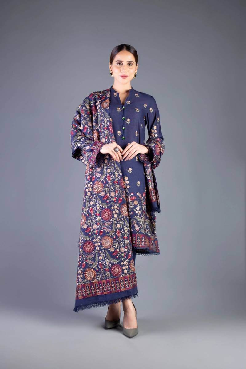 3 Piece Unstitched Heavy Embroidered Dhanak Suit ( Heavy Embroidered Dhanak Shawl ) - Motif