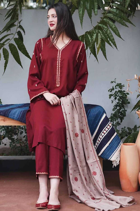 3 Piece Unstiched Embroidered Dhanak Suit ( Embroidered Dhanak Dupatta ) - Motif