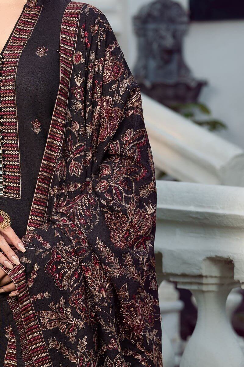 3 Piece Unstitched Heavy Embroidered Dhanak Suit (Embroidered Dhanak Dupatta) - Motif