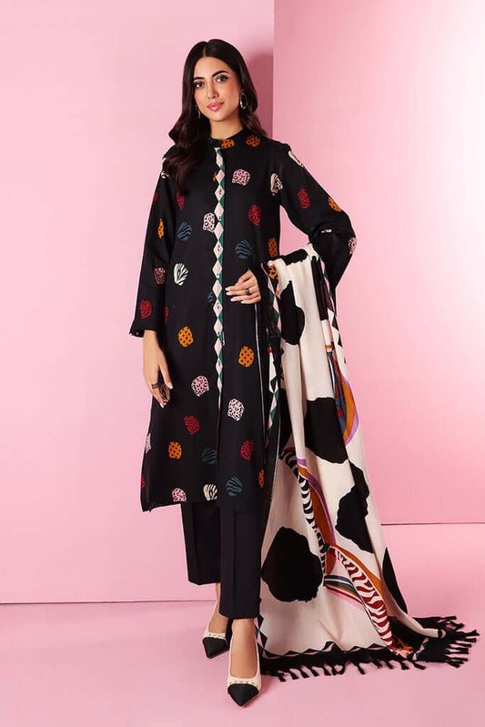 3 Piece Unstitched Embroidered Dhanak Suit ( Woolen Printed Dupatta ) - Motif