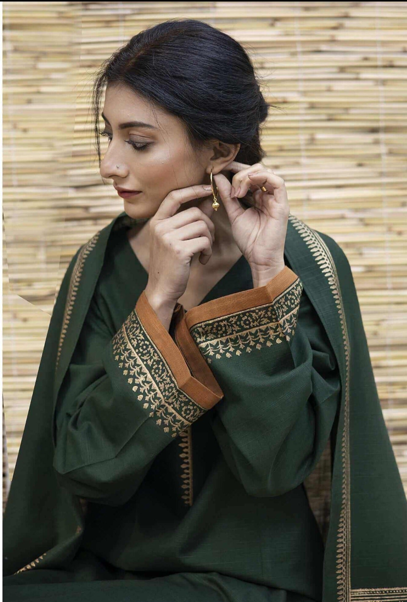 3 Piece Unstitched Embroidered Dhanak Suit ( Dhanak Wool Printed Dupatta ) - Motif