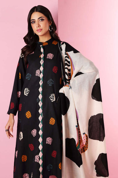 3 Piece Unstitched Embroidered Dhanak Suit ( Woolen Printed Dupatta ) - Motif