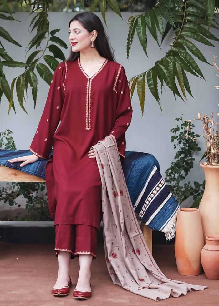 3 Piece Unstiched Embroidered Dhanak Suit ( Embroidered Dhanak Dupatta ) - Motif