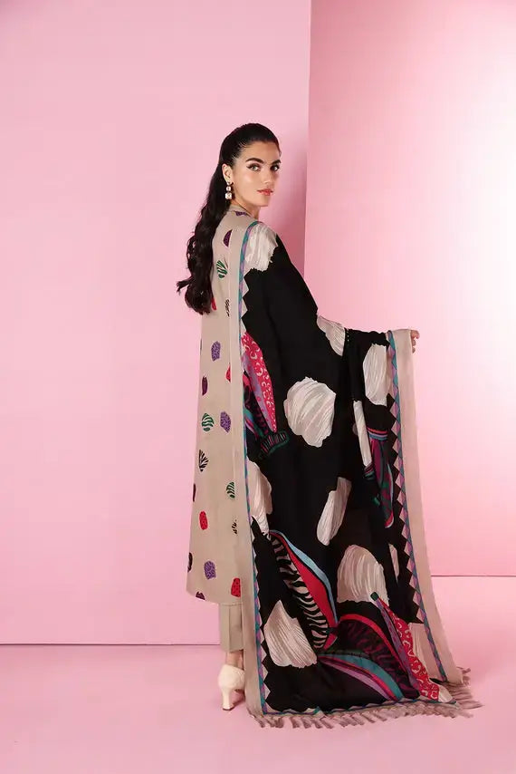 3 Piece Unstitched Embroidered Dhanak Suit ( Woolen Printed Dupatta ) - Motif