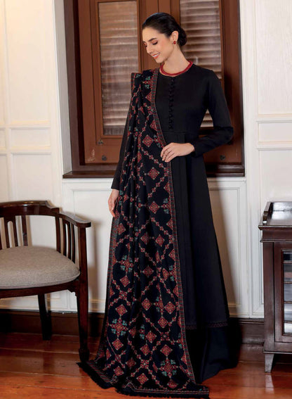3 Piece Unstitched Heavy Embroidered Dhanak Suit with Heavy Embroidered Dhanak Wool Shawl - Motif