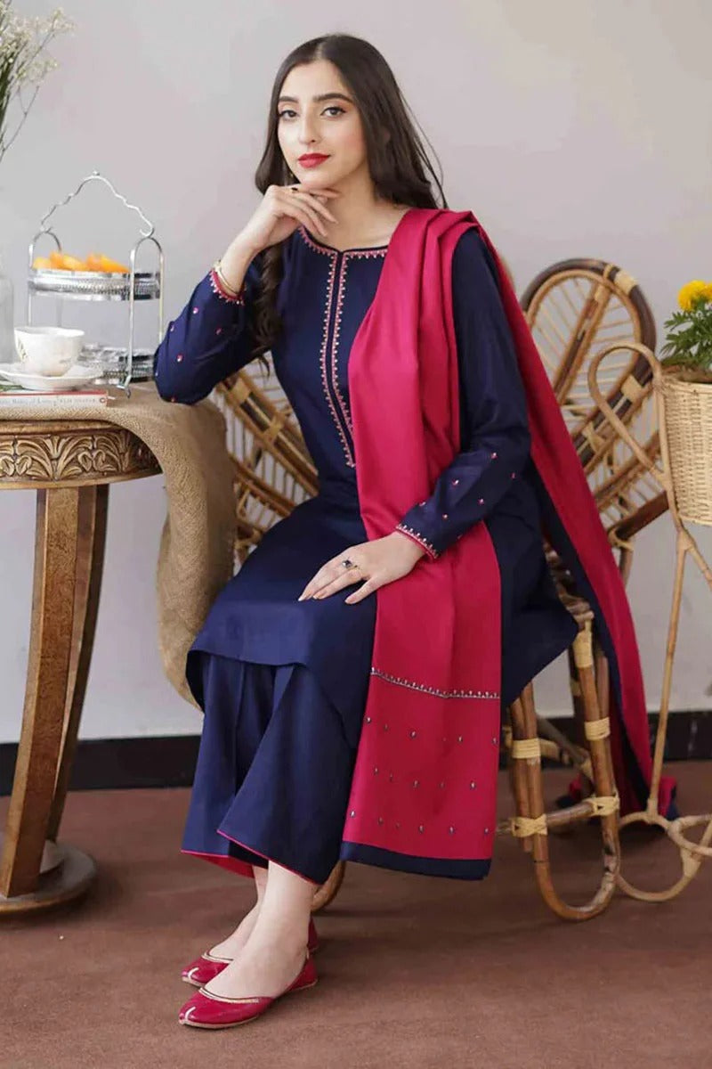 3 pc dhanak unstitched suit by motif