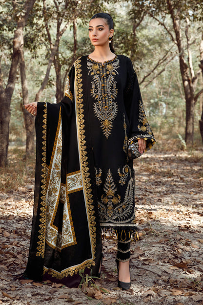 3 Piece Unstitched Heavy Embroidered Dhanak Suit with wool Shawl MB 7OO - Motif