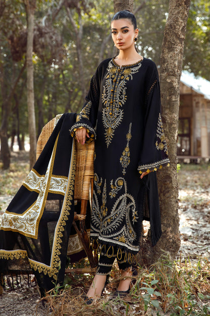 3 Piece Unstitched Heavy Embroidered Dhanak Suit with wool Shawl MB 7OO - Motif
