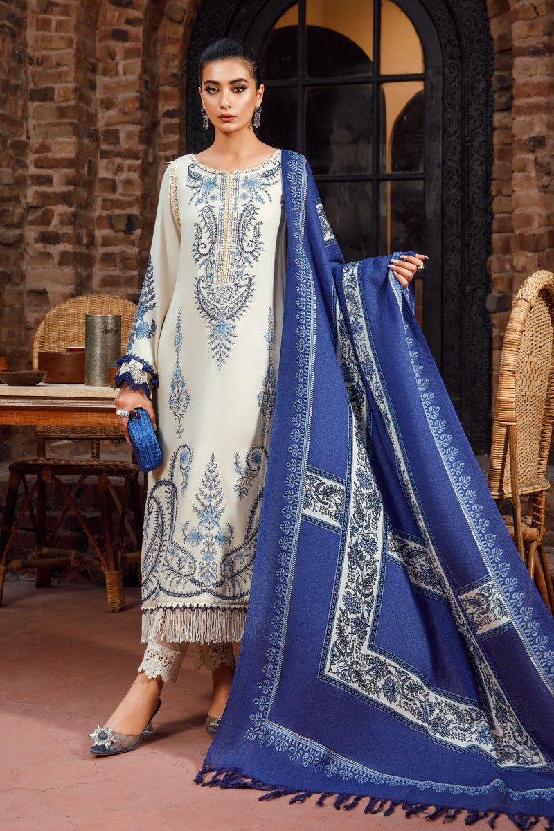 3 Piece Unstitched Heavy Embroidered Dhanak Suit with Wool Shawl - Motif