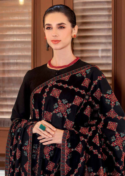 3 Piece Unstitched Heavy Embroidered Dhanak Suit with Heavy Embroidered Dhanak Wool Shawl - Motif