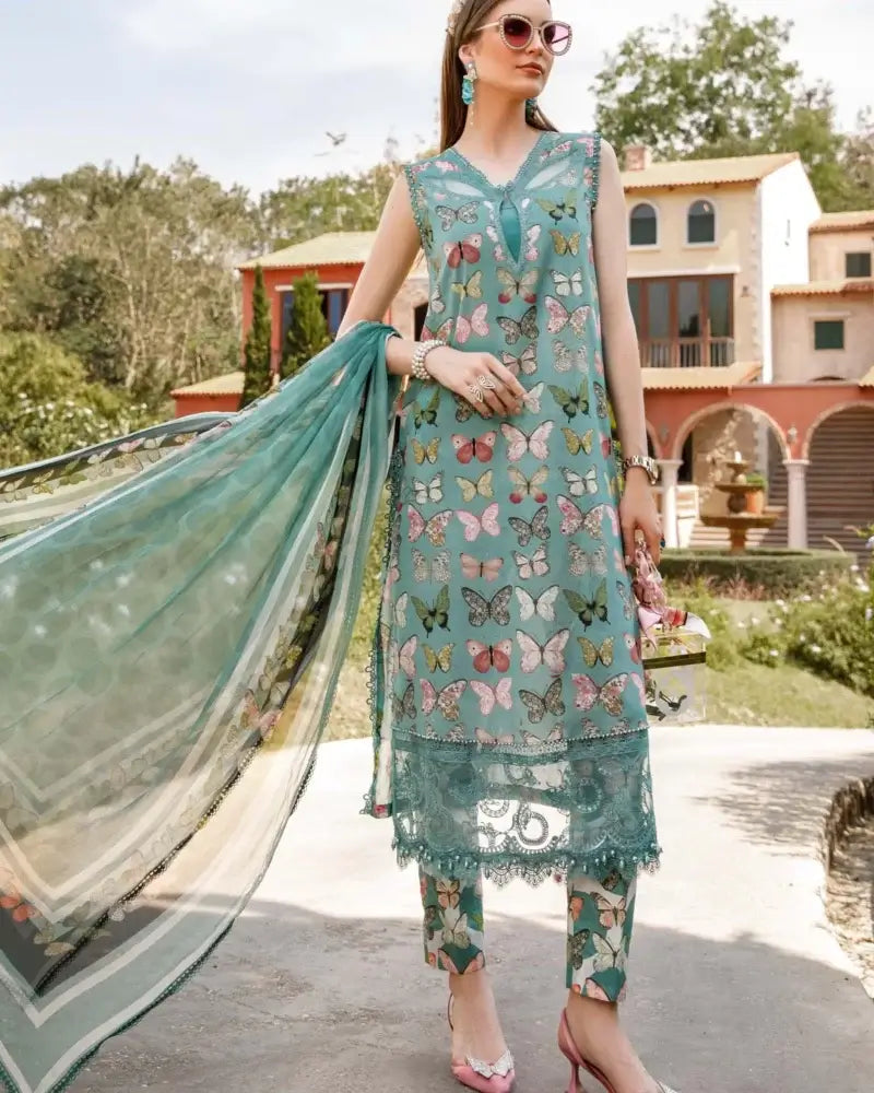 3 Piece Unstitched Embroidered Lawn Suit ( Digital Printed Bamber Chiffon Dupatta ) - Motif