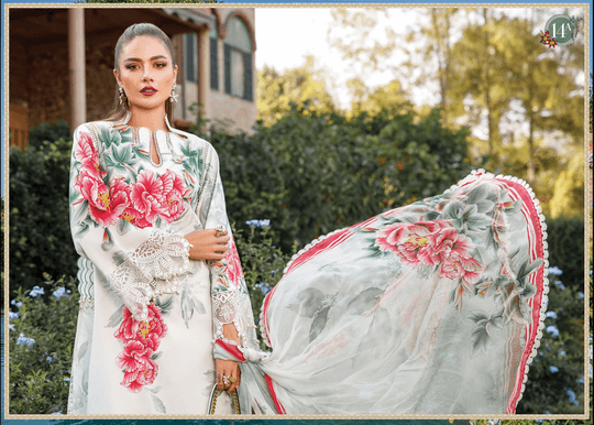 3 Piece Unstitched Embroidered Lawn Suit ( Digital Printed Bamber Chiffon Dupatta ) - Motif