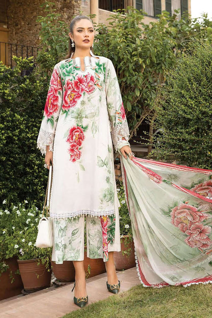 3 Piece Unstitched Embroidered Lawn Suit ( Digital Printed Bamber Chiffon Dupatta ) - Motif