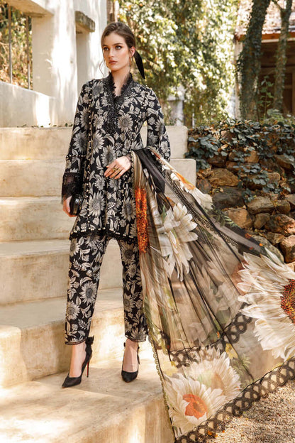 3 Piece Unstitched Embroidered Lawn Suit ( Digital Printed Bamber Chiffon Dupatta ) - Motif