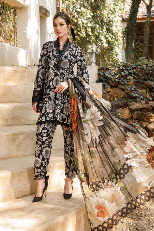 3 Piece Unstitched Embroidered Lawn Suit ( Digital Printed Bamber Chiffon Dupatta ) - Motif