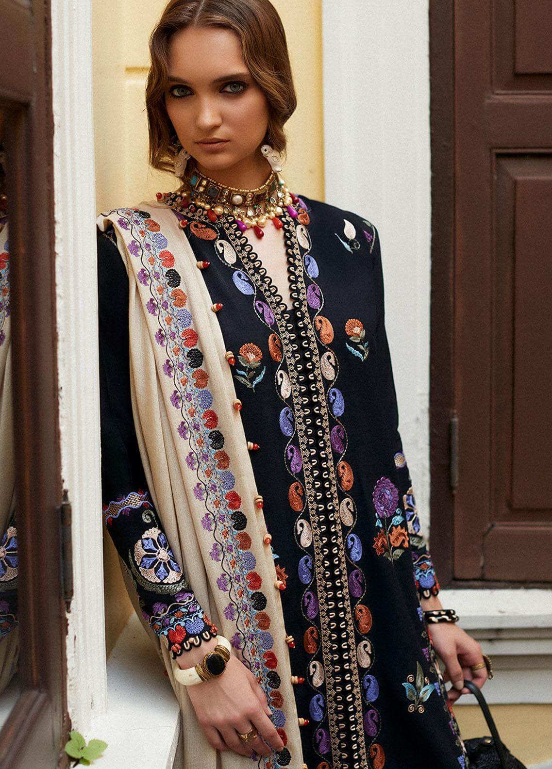3 Piece Unstitched Heavy Embroidered Lawn Suit ( Full Embroidered Chiffon Dupatta ) - Motif